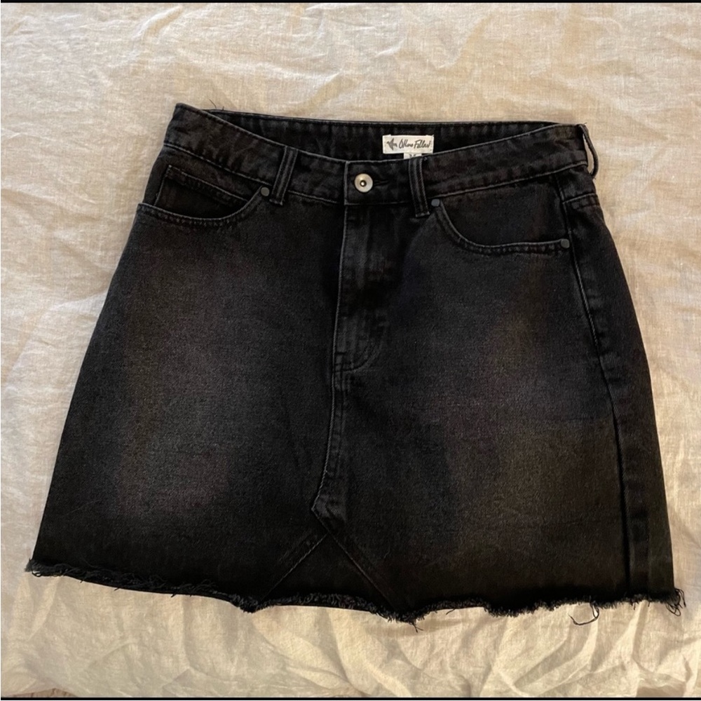 OTHERS FOLLOW Black Denim Skirt, W/ Distressed Hem